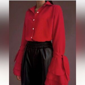 Chic Red Button-Up Blouse